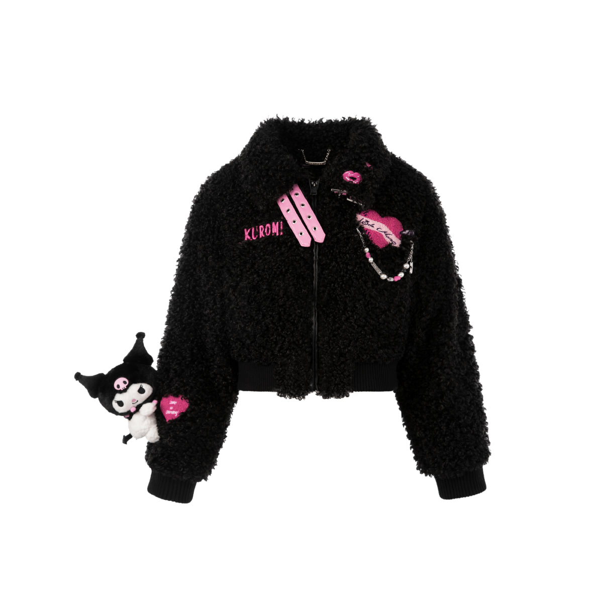 13De Marzo X Kuromi Bear Short Fleece Coat Black