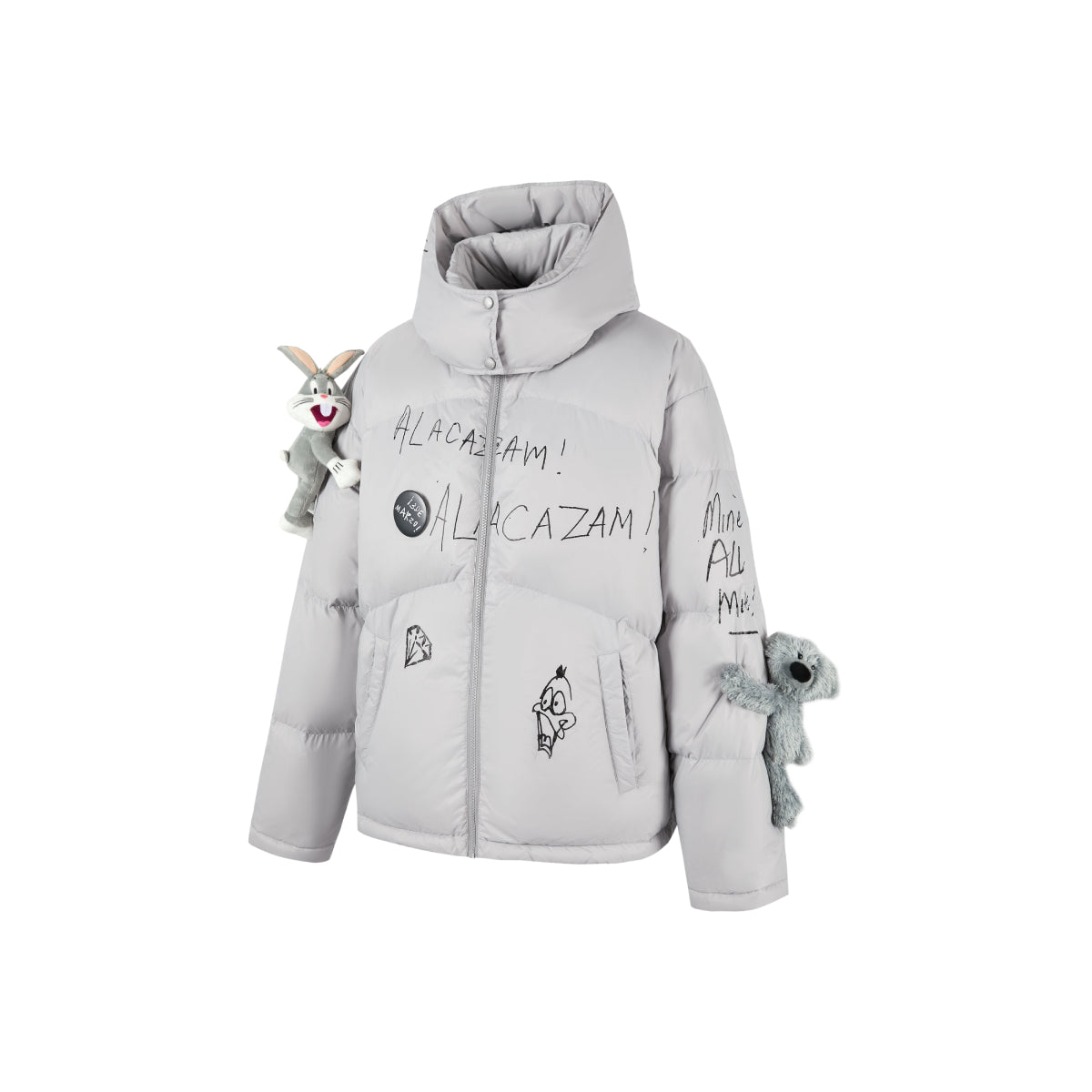 13De Marzo X Looney Tunes Bugs Bunny Sketch Down Jacket Grey