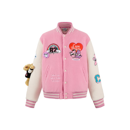 13De Marzo X Care Bears Fleece Baseball Jacket Pink