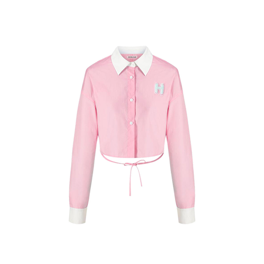 Herlian Embroidery Logo Back Split Shirt Pink