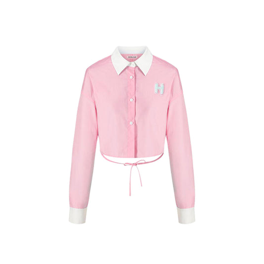 Herlian Embroidery Logo Back Split Shirt Pink