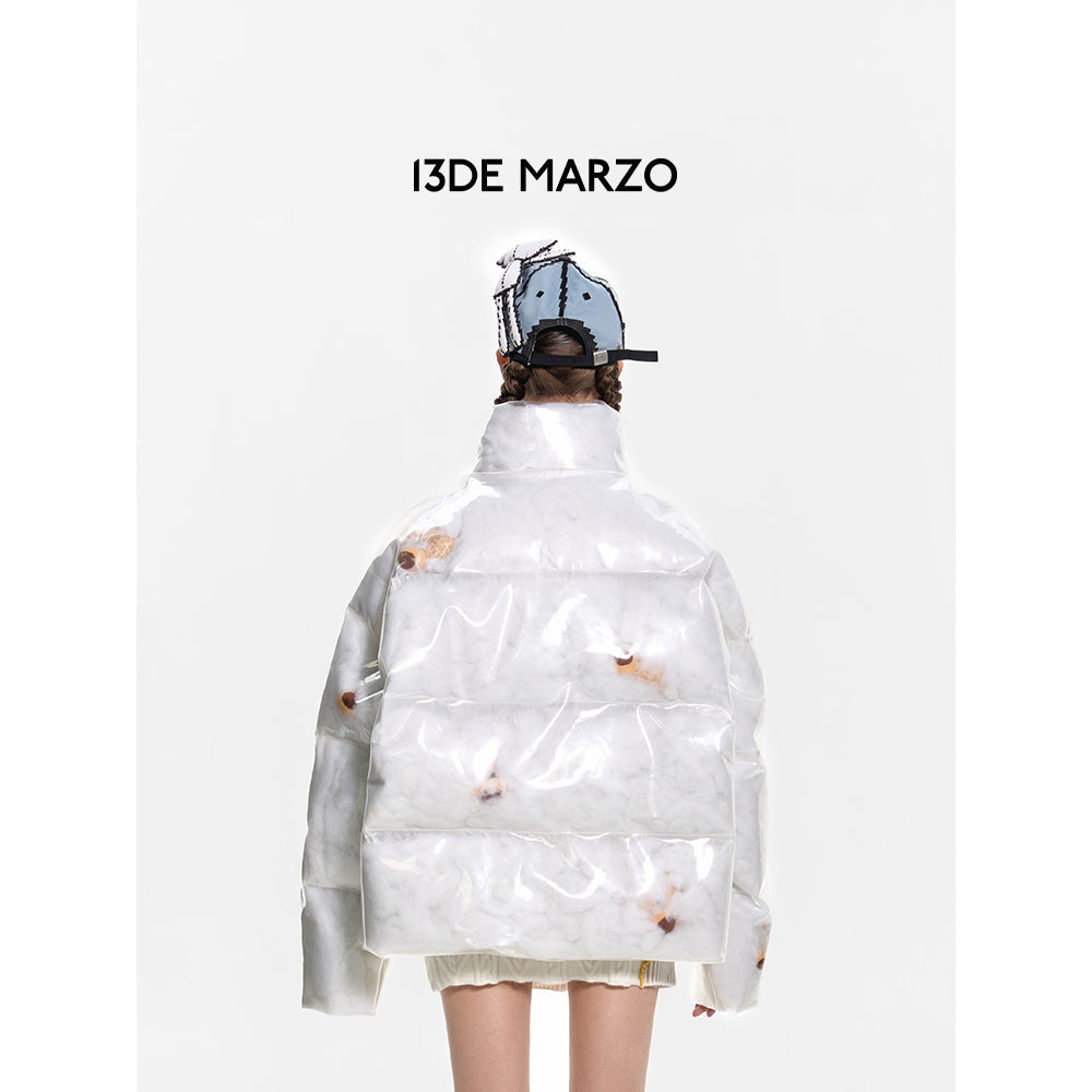 13De Marzo Bear Icon Transparency Down Jacket White