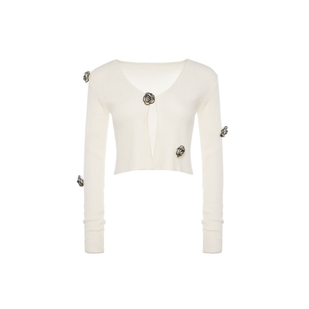 Rocha Roma Camellia Knitted Cardigan Top White