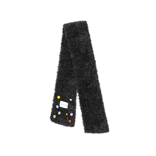 Alexia Sandra Color Button Furry Scarf Black