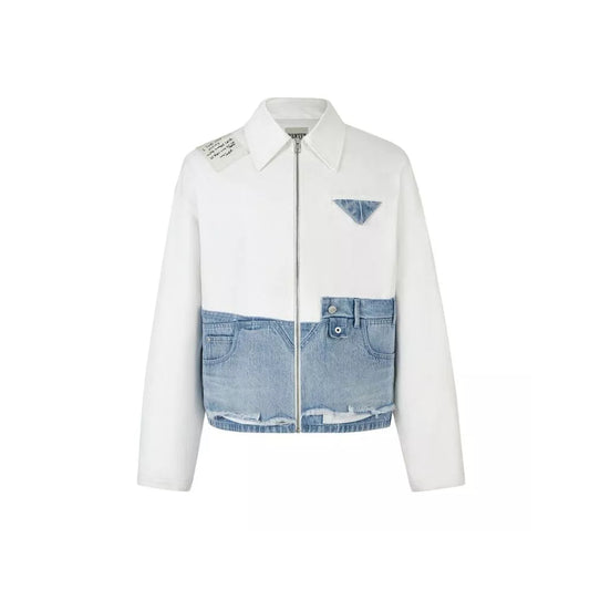 Aventen Pin Memo Patch Zip Up Denim Jacket White