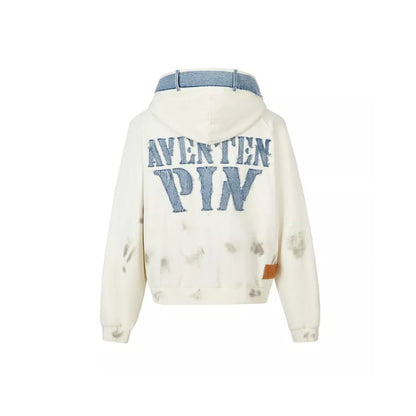 Aventen Pin Memo Patch Zip Up Hoodie White