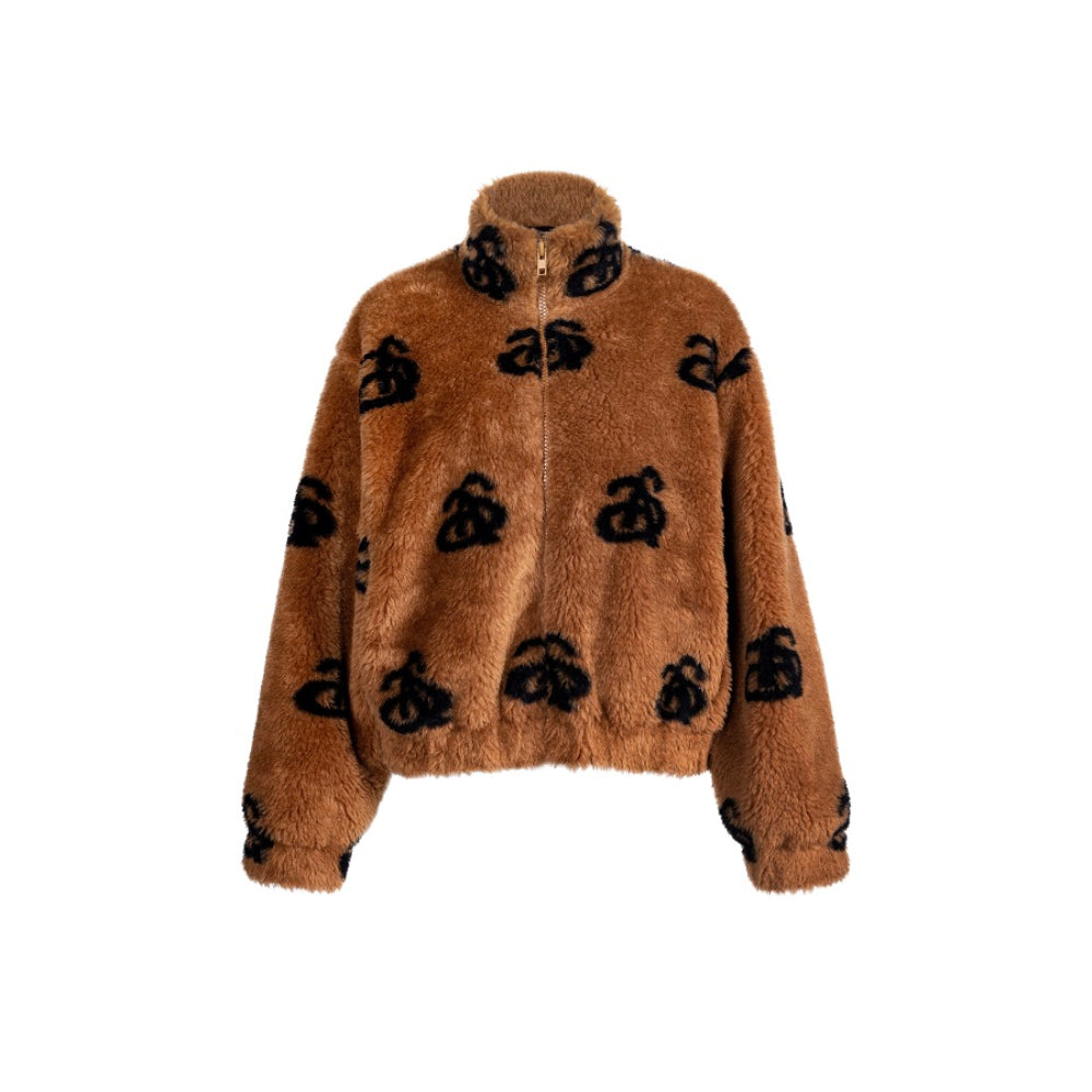 Ann Andelman Logo Faux Fur Jacket Brown