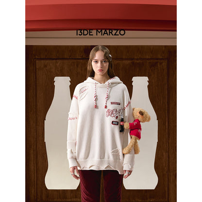 13De Marzo X Coca-Cola Bear Destroyed Knit Hoodie White