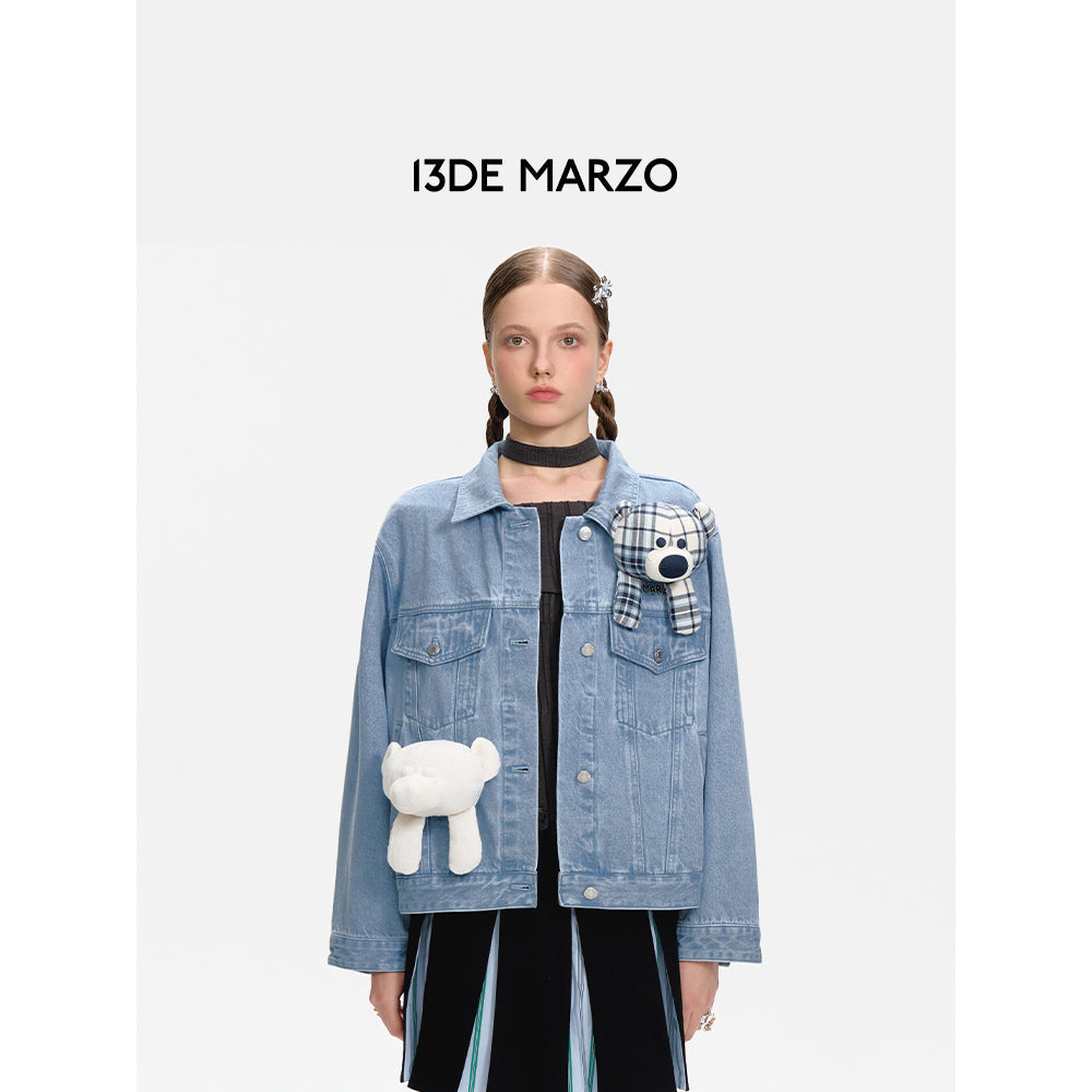 13De Marzo Bear In Wormhole Denim Jacket Blue