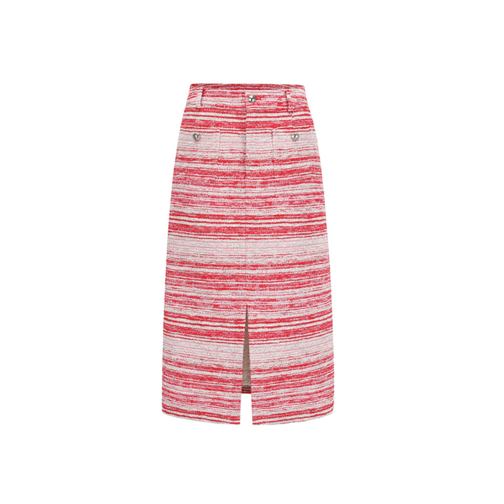 Alexia Sandra Striped Tweed Long Skirt Pink