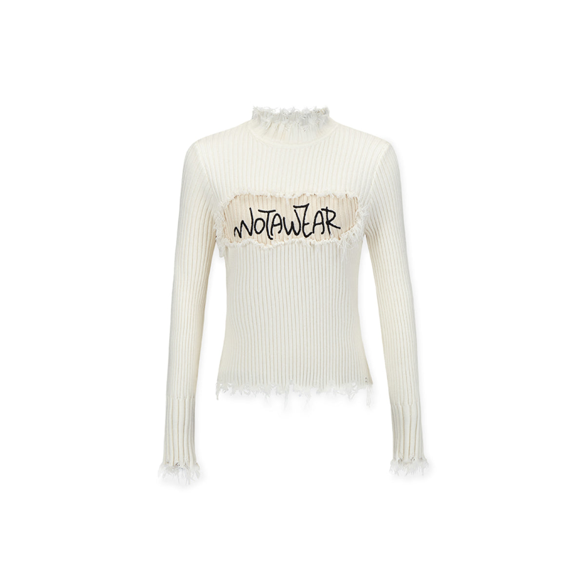 NotAwear Destroy Embroidery Logo Slim Knit Top White