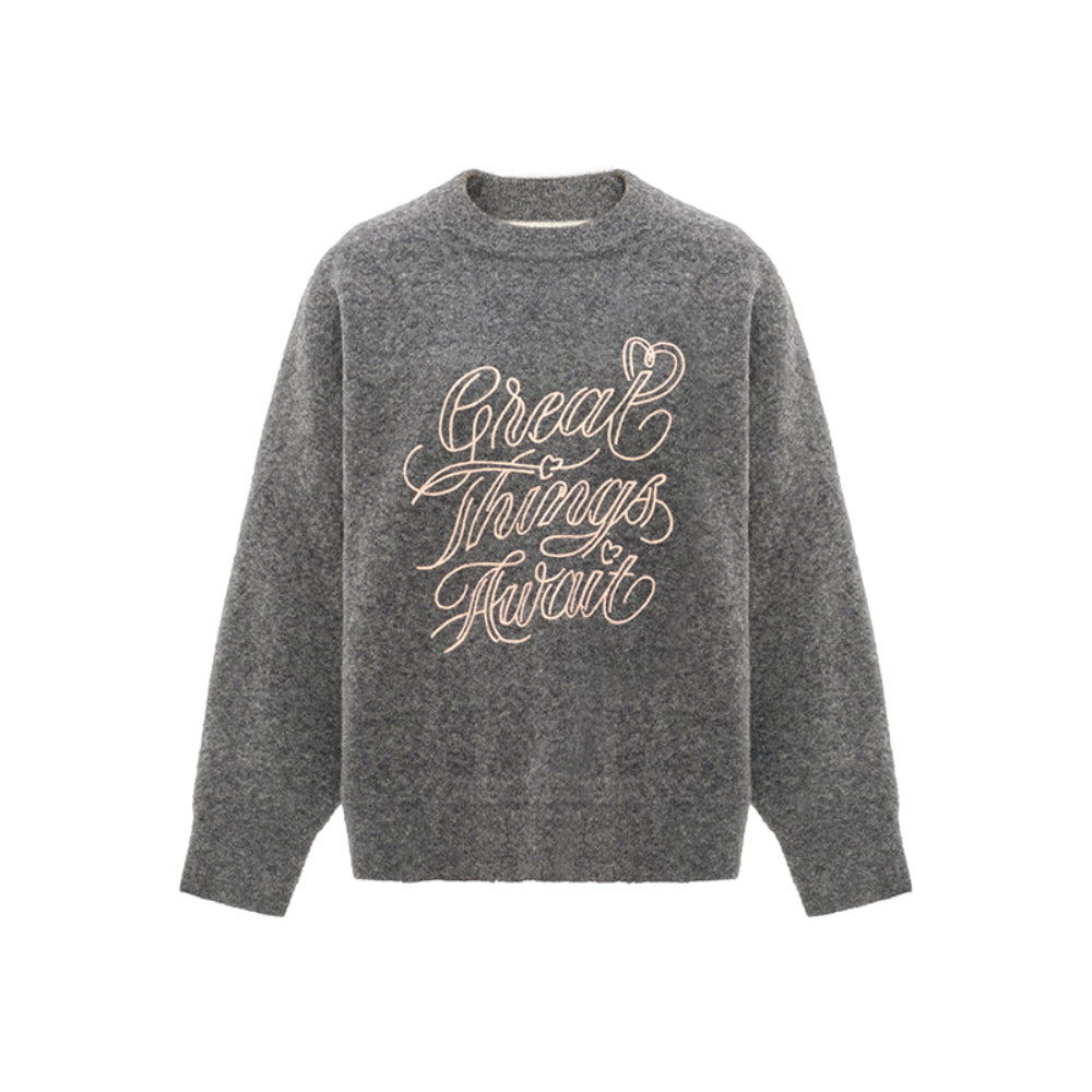 Concise-White "Great Things Await" Knit Sweater Grey