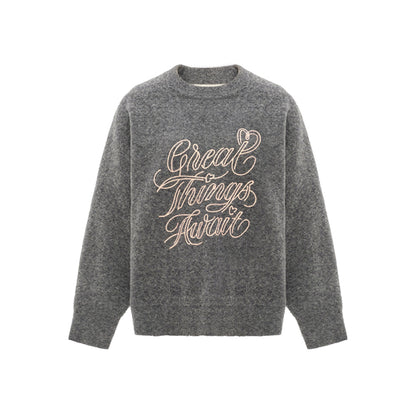 Concise-White "Great Things Await" Knit Sweater Grey