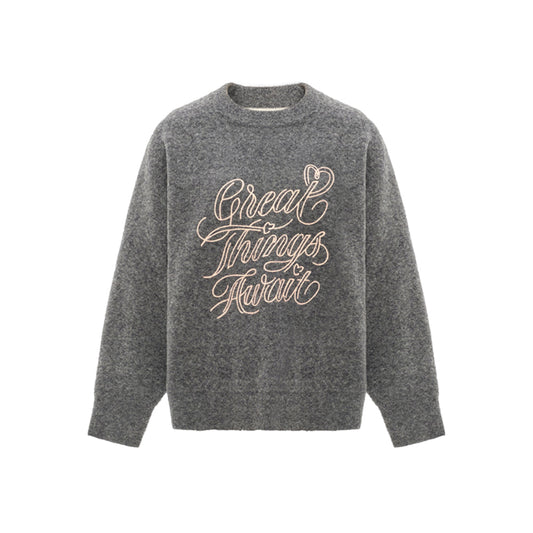 Concise-White "Great Things Await" Knit Sweater Grey