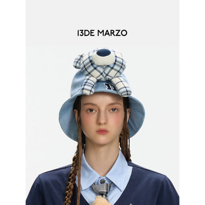 13De Marzo Bear In Wormhole Denim Bucket Hat Blue