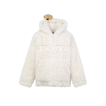 13De Marzo Plush Bear Fuzzy Hooded Coat White