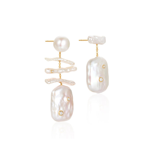 Lost In Echo Asymmetric Baroque Shaped Pearl Earrings