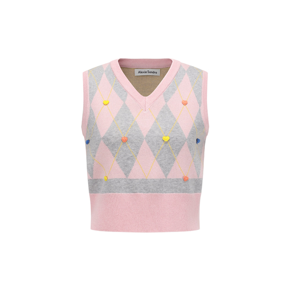 Alexia Sandra Diamond Check Heart Knit Vest Top Pink