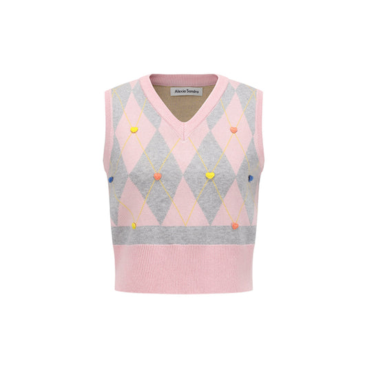 Alexia Sandra Diamond Check Heart Knit Vest Top Pink