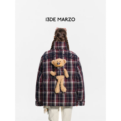 13De Marzo Plush Bear Classic Plaid Down Jacket Black