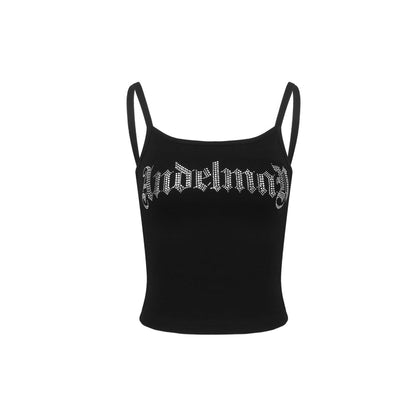 Ann Andelman Rhinestone Logo Tube Vest Top Black