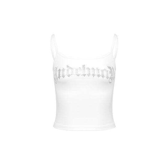 Ann Andelman Rhinestone Logo Tube Vest Top White