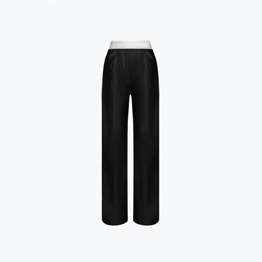 Ann Andelman Logo Waist Matte Leather Pants Black