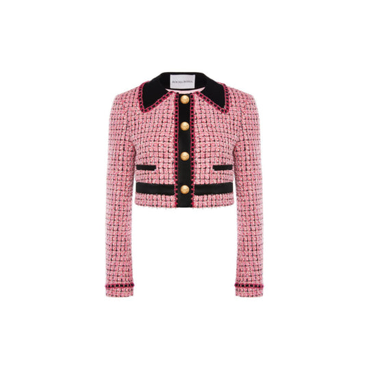 Rocha Roma Fake Lapel Acetate Paneled Tweed Jacket Pink