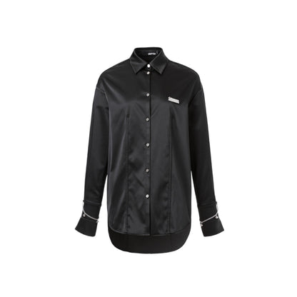 Cottia Metal Patch Straps Satin Shirt Black