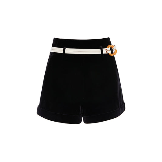 Rocha Roma Naples Acetate Edged Velvet Shorts Black