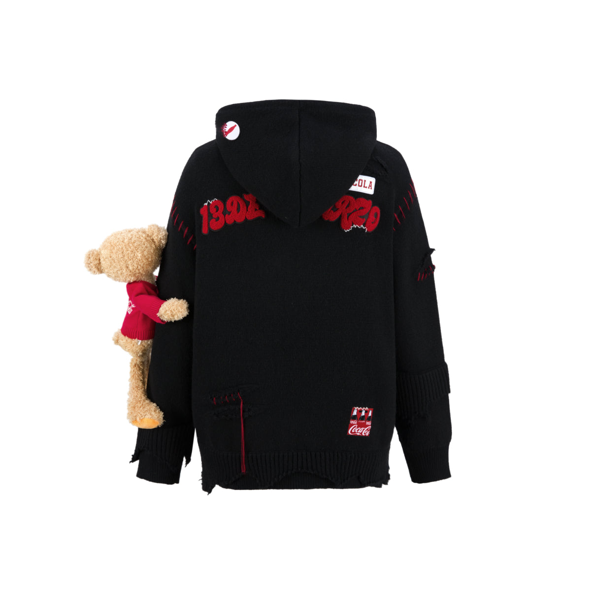 13De Marzo X Coca-Cola Bear Destroyed Knit Hoodie Black