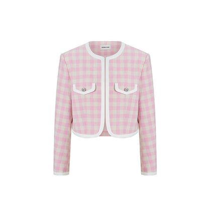 Herlian Checked Wool Patchwork Jacket Pink