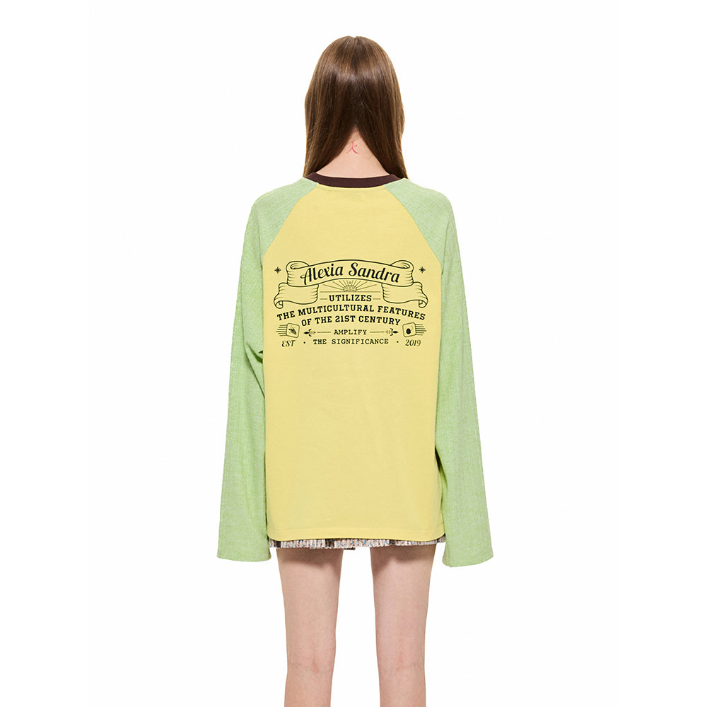 Alexia Sandra Trojan Rabbit Contrast Color Raglan L/S Tee Yellow Green