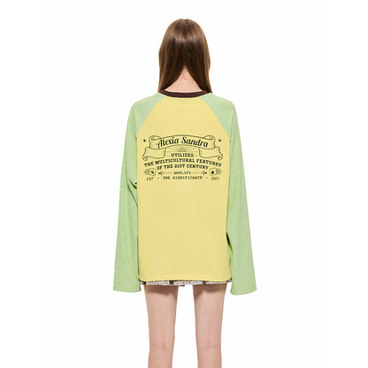 Alexia Sandra Trojan Rabbit Contrast Color Raglan L/S Tee Yellow Green