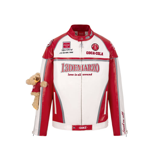 13De Marzo X Coca-Cola Bear Racing Leather Jacket Red