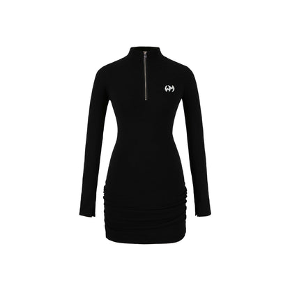 Weird Market Half Zip Maillot Logo Dress Black