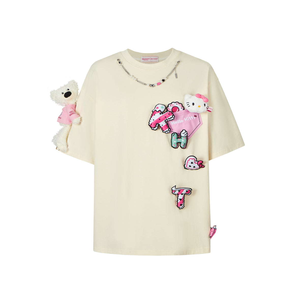 13De Marzo X Hello Kitty Plush Cake Letter T-Shirt Cream