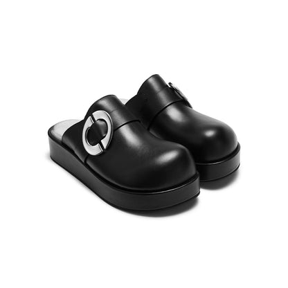 Lost In Echo Round Toe Thick Sole Mule Slipper Black