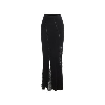 Elywood Destruction Mid-Length Knit Skirt Black