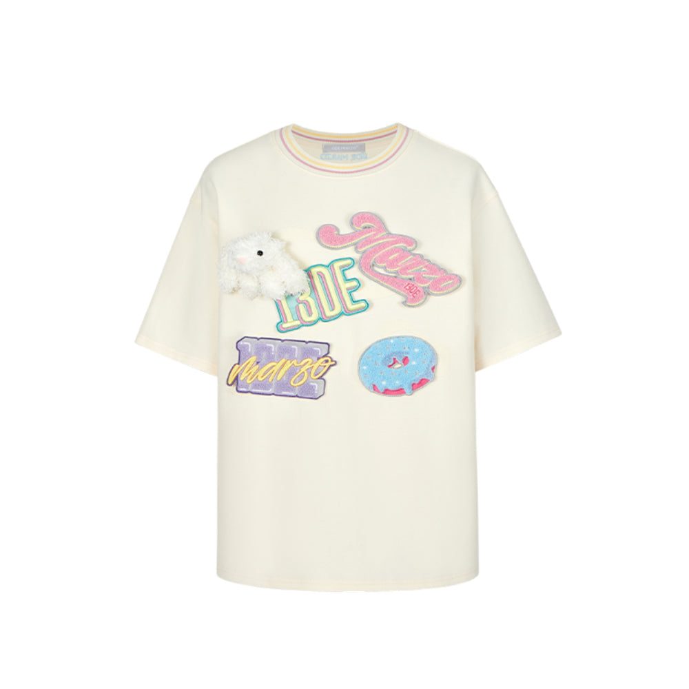 13De Marzo Plush Badges Velcro T-Shirt Cream