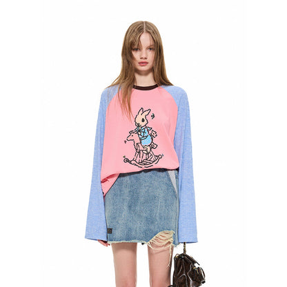 Alexia Sandra Trojan Rabbit Contrast Color Raglan L/S Tee Blue Pink