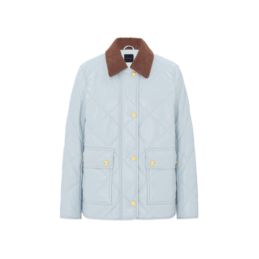 Concise-White PU Leather Puff Jacket Blue