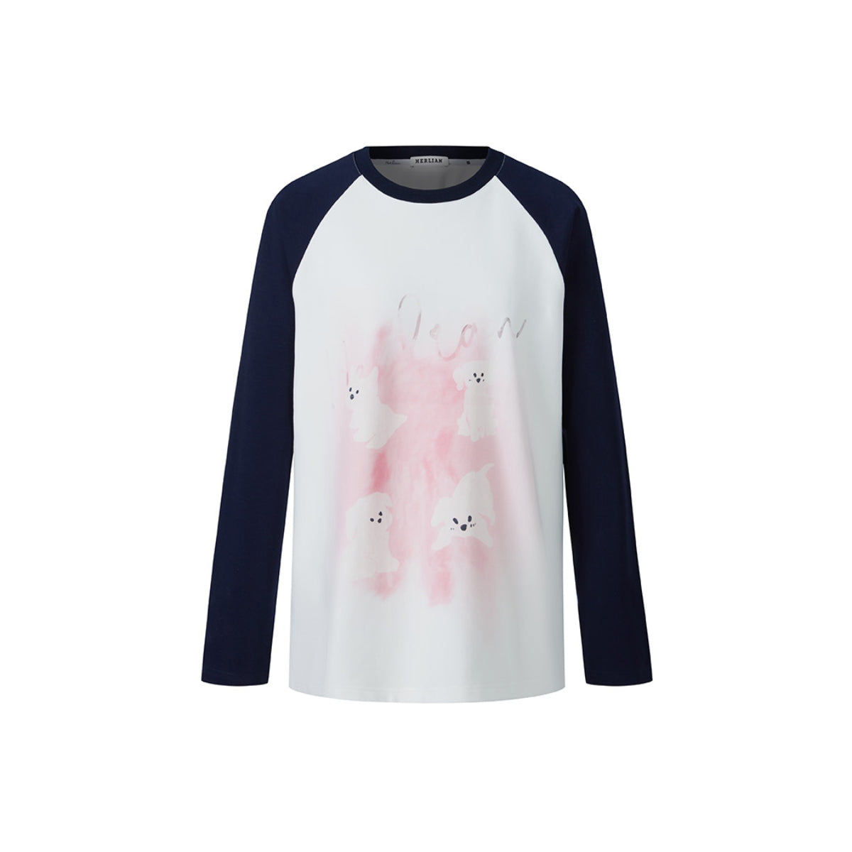 Herlian Puppy Printed Raglan L/S T-Shirt Navy Blue