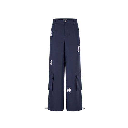 Herlian Puppy Printed Cargo Pants Navy Blue