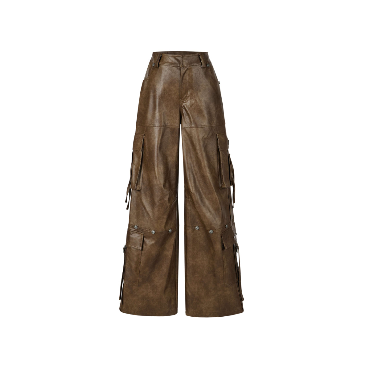 Weird Market Multi Pockets Leather Cargo Pants Brown