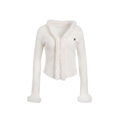 West.Y Fur Collar Bell Sleeve Knit Top White