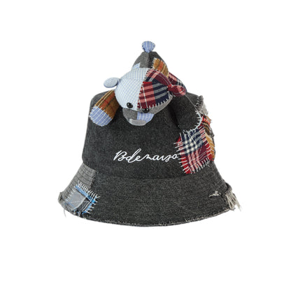 13De Marzo Plaid Patch Denim Bucket Hat Black