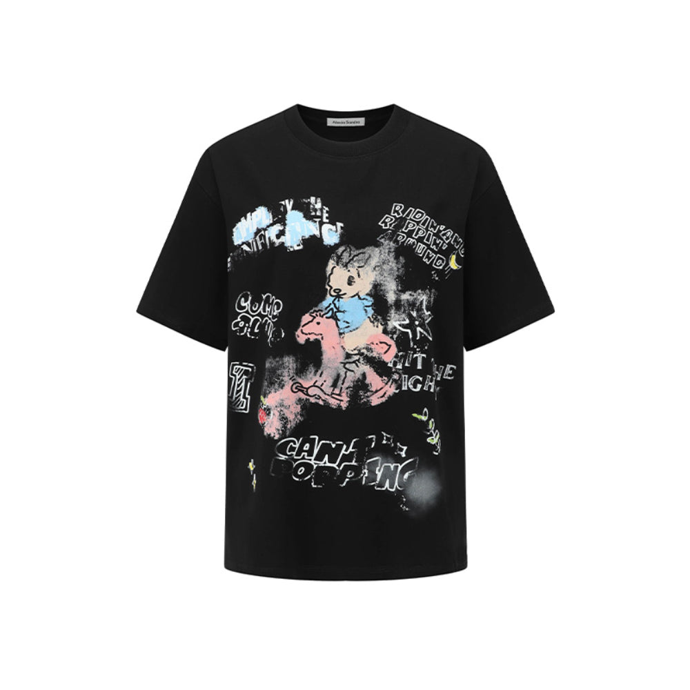 Alexia Sandra Printed Graffiti Rabbit T-Shirt Black