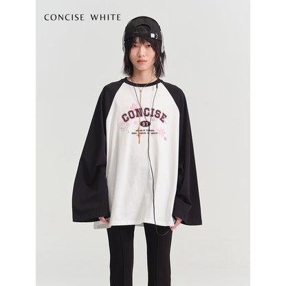 Concise-White Floral Logo Raglan L/S Tee Black