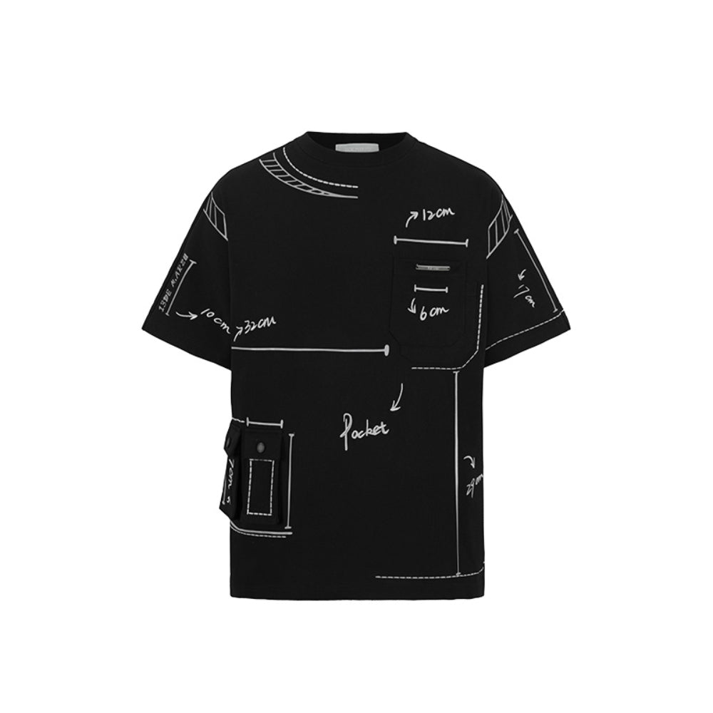 13De Marzo Sketch Line Pocket T-Shirt Black